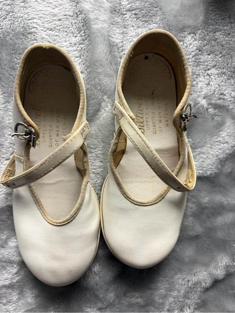 Vintage Biltwel White and Beige Mary Jane Baby Walker Shoes